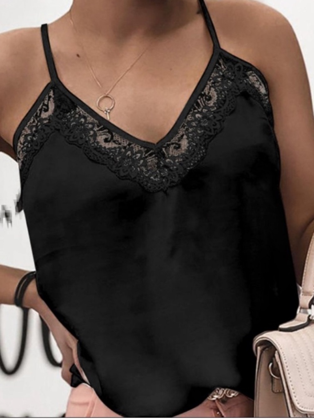Black Lace Trim Satin Cami